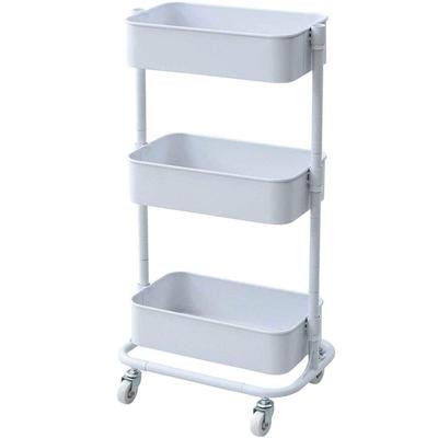 YAMAZEN Slim Kitchen Cart, Height Adjustable, 30kg Load Capacity, Mesh Finish, with Casters, 39.5cm Wide X 27.5cm Deep X 77cm High, Basket Trolley,
