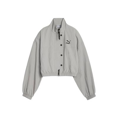 Woven Jacket Solid Color Stand Collar Sports Casual Woven Jacket Women Jackets Gray 621436-14