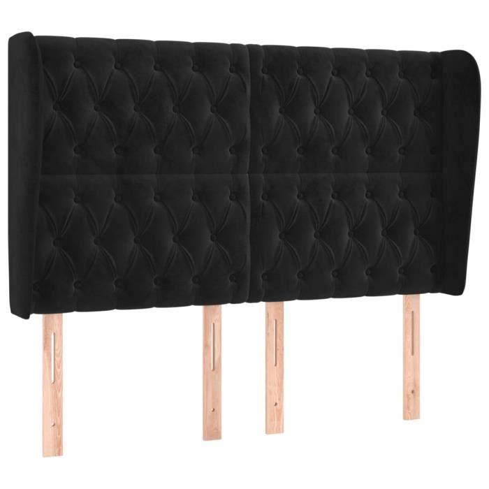 3118342 vidaXL Tête de lit avec oreilles Noir 147x23x118-128 cm Velours