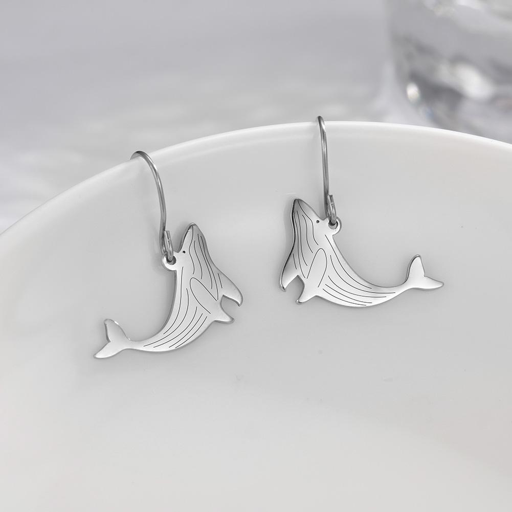 Cazador Lovely Animal Whale Drop Earrings for Women Sea Creatures Dangle Earring Mother Gifts Stainless Steel Jewelry