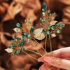 Latious Emerald Green Bride Wedding Rhinestones Hair Pins Gold Leaf Bridal Hair Pieces Crystal Hair Accessories for Women and Girls (Pack of 3)