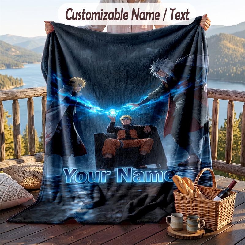Personalized Flannel Throw Blanket,Naruto Custom Printed Name, Cozy Plush Blanket For Home Use