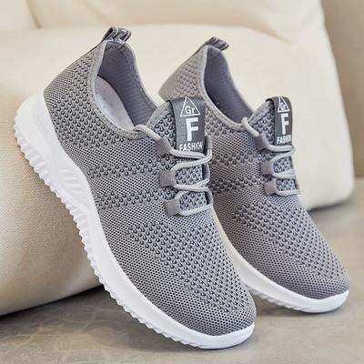 Women's Breathable Knitted Thick Sole Sports Shoes Casual Laced Outdoor Shoes Comfortable Low Top Running Shoes