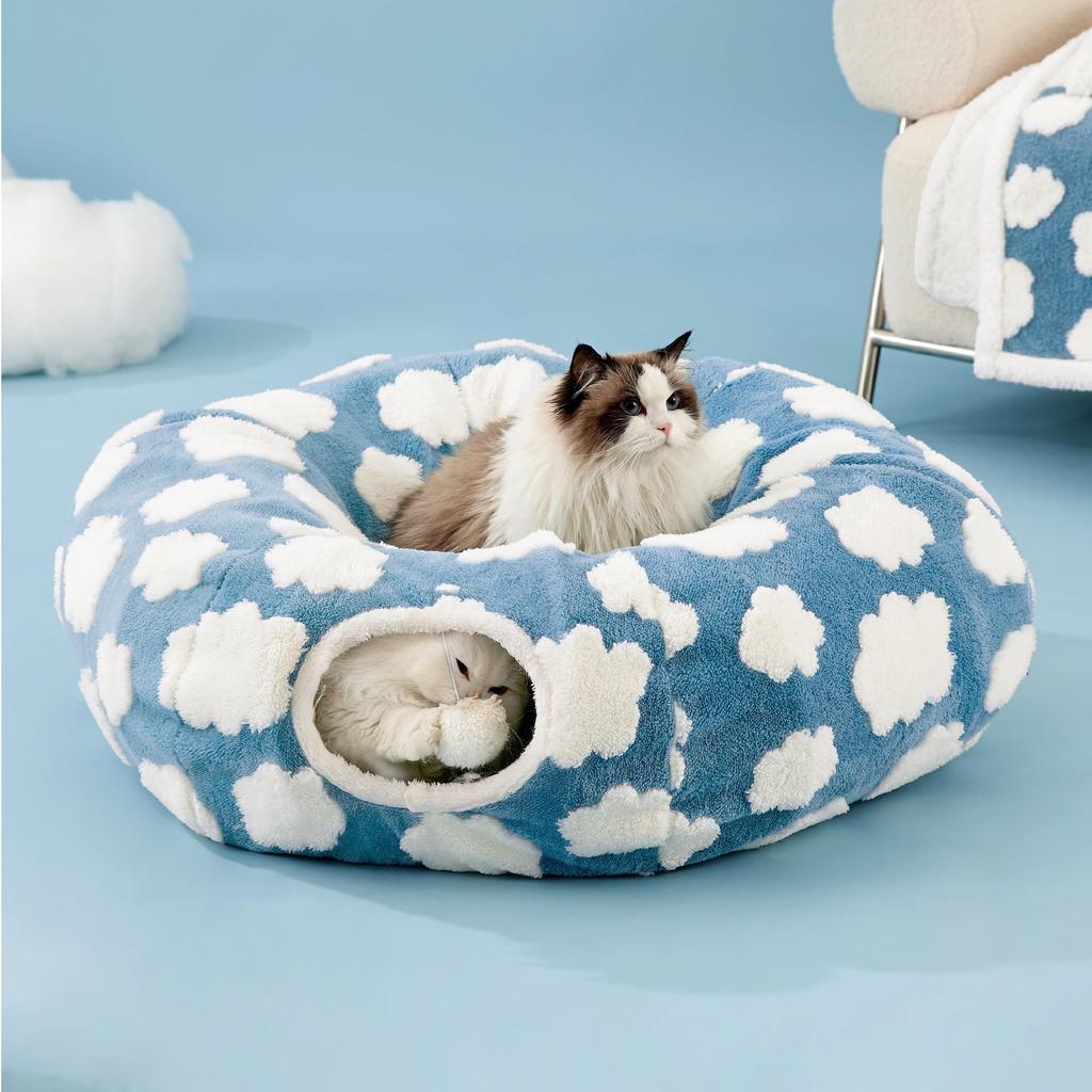 Lesure Cat Tunnel Washable Round Easy to Easy to Suitable for and Other Small Bed, Soft, Warm, Mat, Foldable, Store, Clean, Cats, Dogs, Pets, Blue,