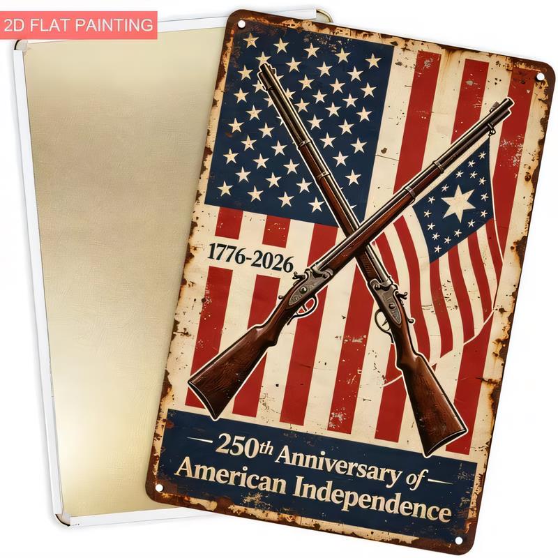 Tin Sign Th Anniversary of American Independence Retro Flag Patriotic Rifle Eagle Vintage Metal Wall Decor Plaque F