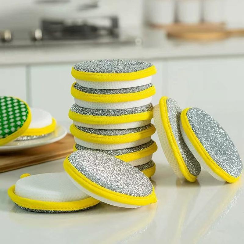 5pcs Dishwashing Sponge Non-stick Oil Brush Pot Dishwashing Cloth Sponge Wipe Double-sided Cleaning and Decontamination Magic Wipe