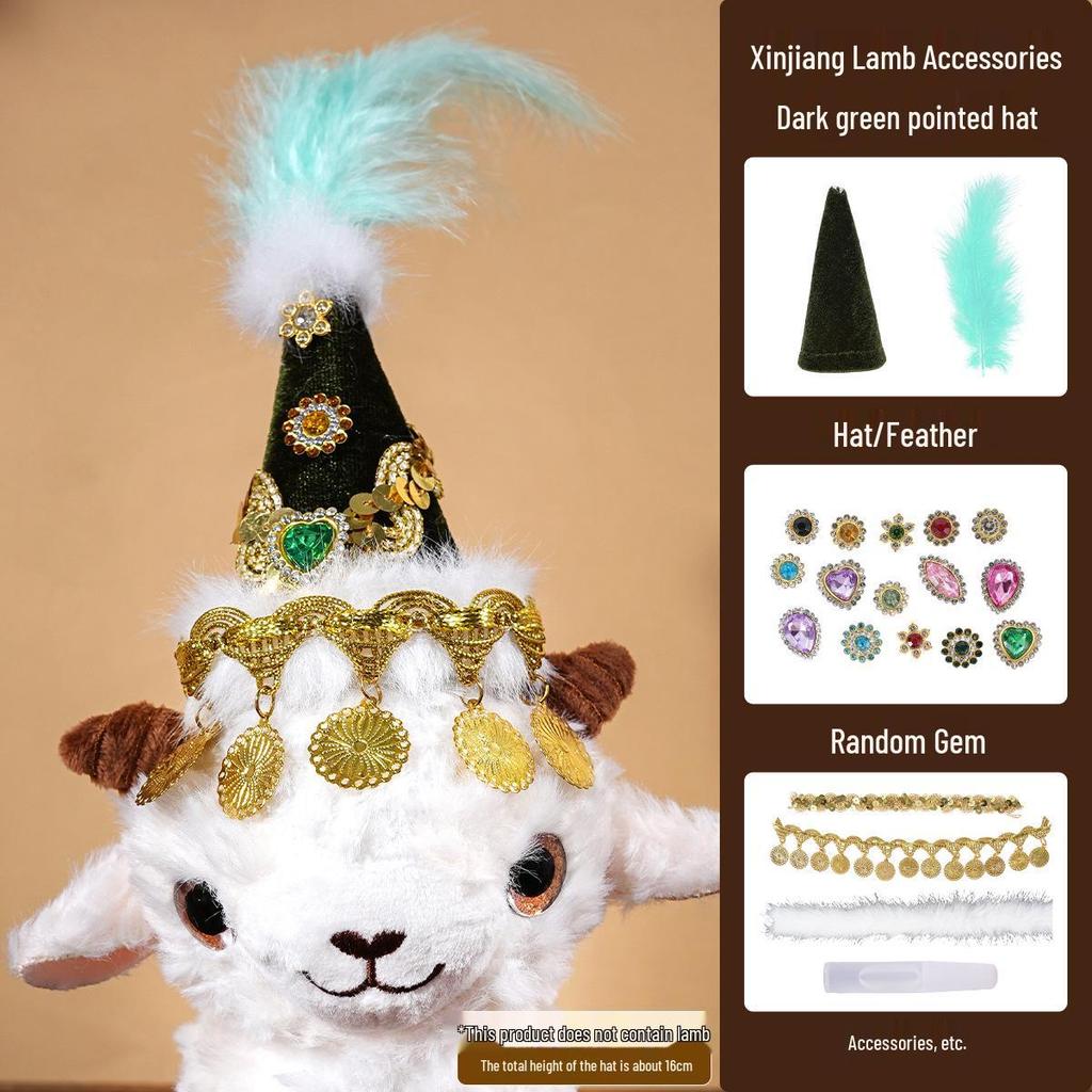 Xinjiang Lamb Hat: Rhinestone-Inlaid Triangle Cartoon Ethnic-Style Accessory for Tourism Wear