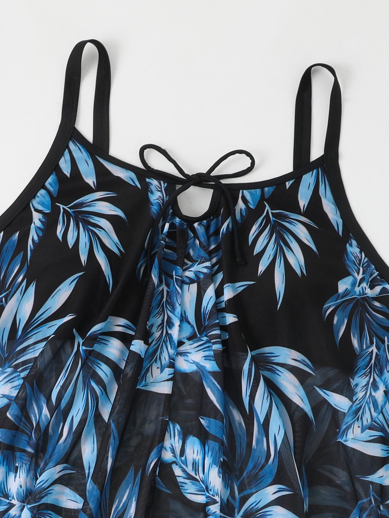 

2025 Европейско-американский женский купальник бикини халтер большого размера с юбкой и раздельным купальником 3XL синий