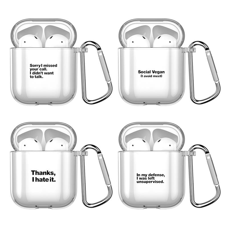 Citazioni Divertenti Lettere Nere Testo Semplice Con Gancio Custodia Per AirPods 2 3 1 Custodie Per Apple AirPods Pro 2 Trasparente TPU Copertura Morbida
