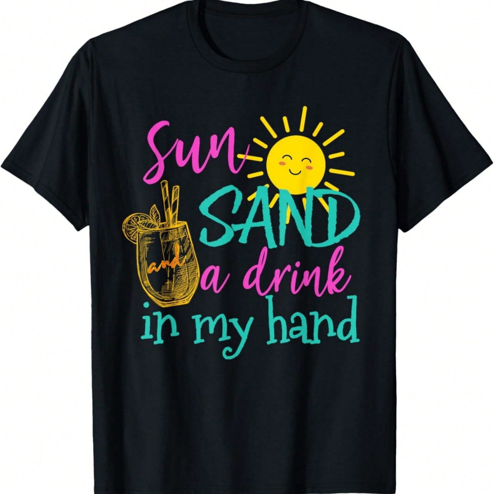 Sun Sand And A Drink In My Hand Funny Graphic Tees T-Shirt S разноцветный