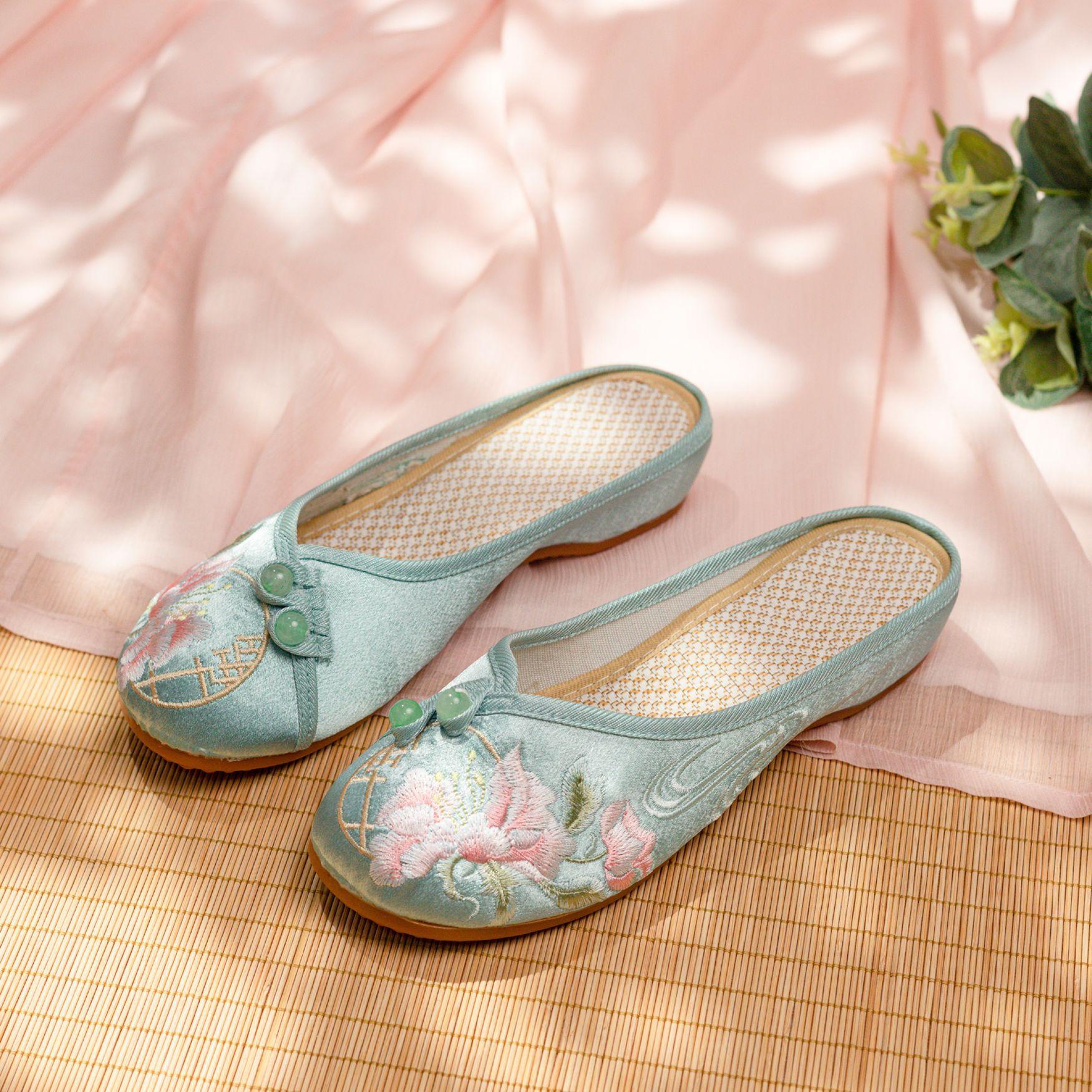 

Летние ретро шелковые атласные туфли-чеонгсамы, старинные туфли-ханьфу, женские одинарные туфли 37 зелёный