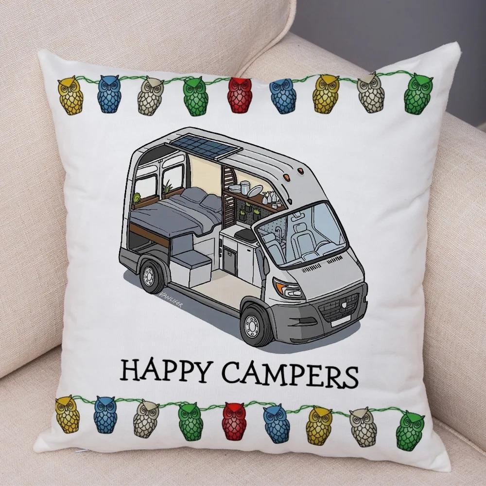 Cartoon house travel car camper series cushion cover pillowcase decoration life home pillowcase suitable for sofa bedroom room