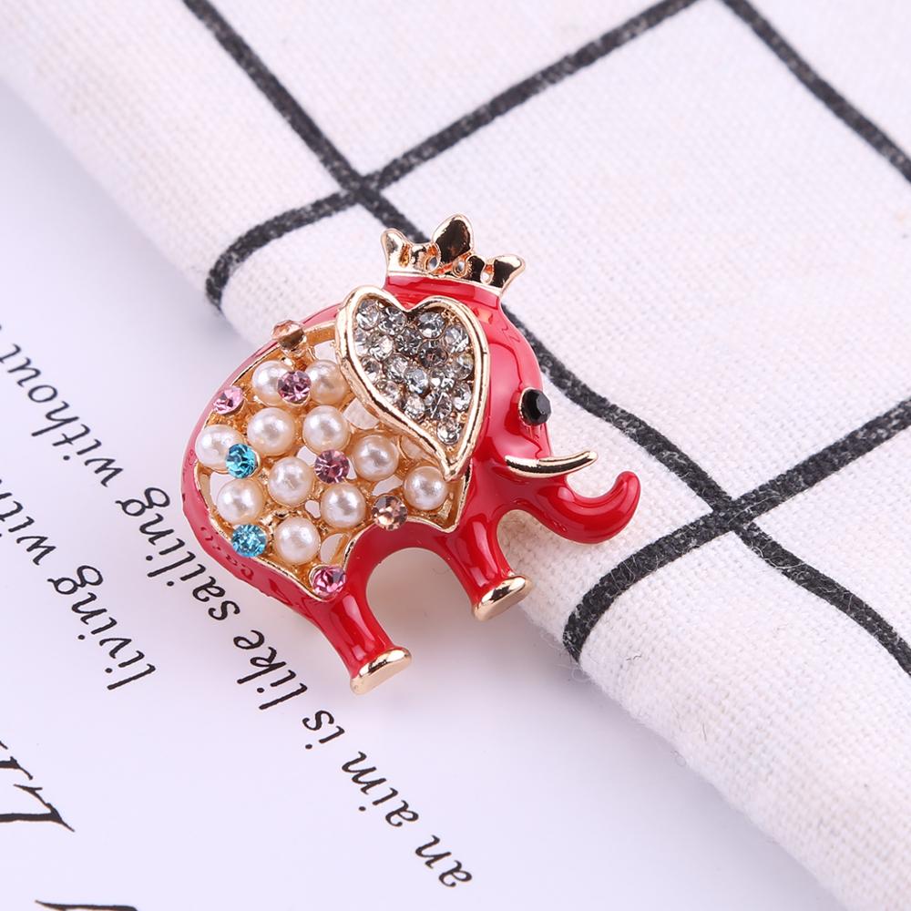 Nouveaux Animaux Éléphant Émail Épingles Rouges Badge Broches Pour Femmes Hommes Bijoux de Mode Rétro Perle Cristal Broche Épingles