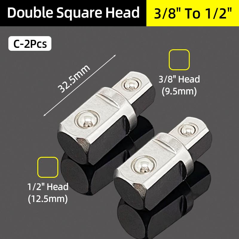 Double Square Head Socket Adapter Converter Reducer Set 1/4 3/8 1/2 Impact Drive Ratchet Wrench Socket Adaptor Repair Hand Tool