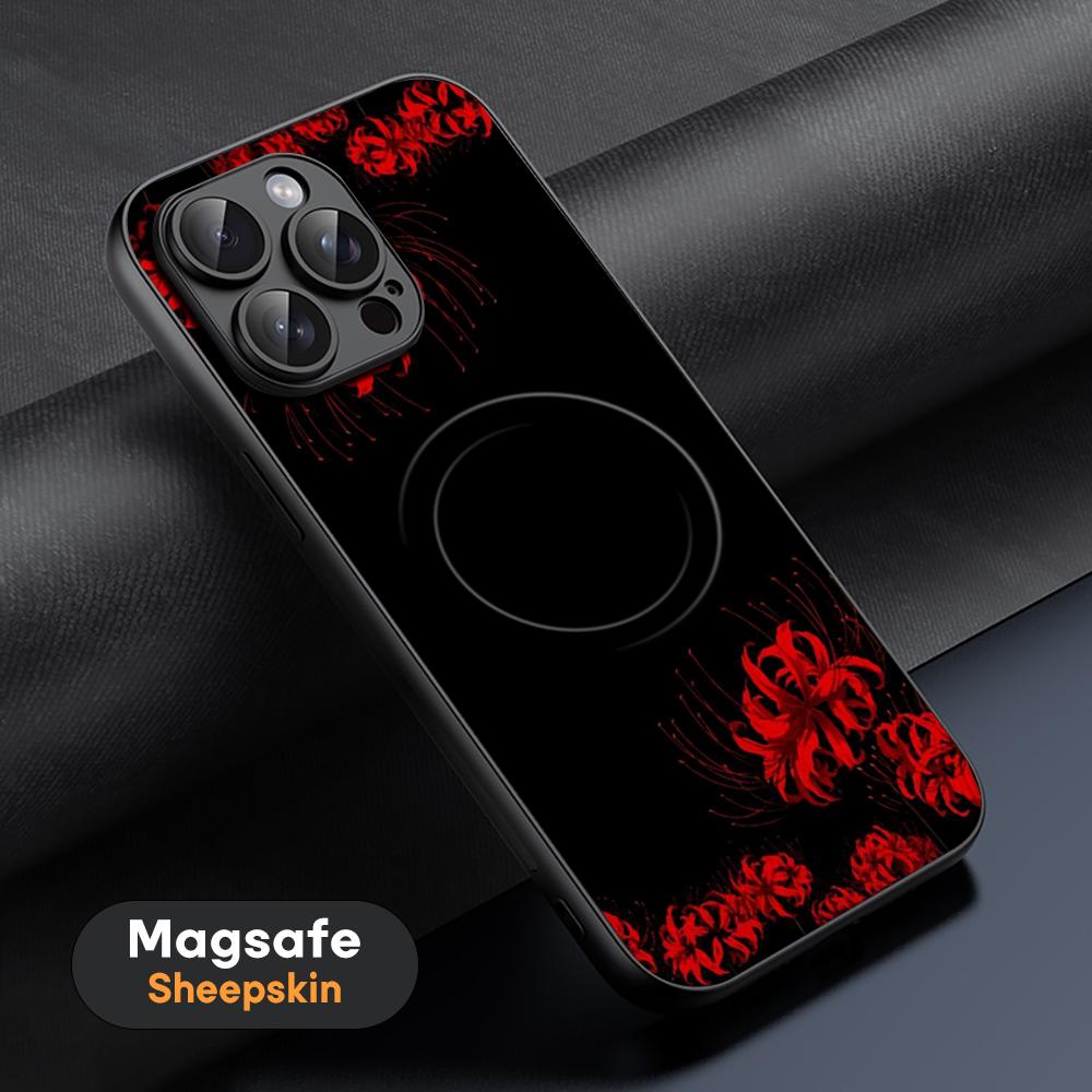 Japan art Red spider lily fashion design Phone Case For iPhone 16 15 14 13 12 11 Plus Pro Max High-end Luxury Magsafe Sheepskin