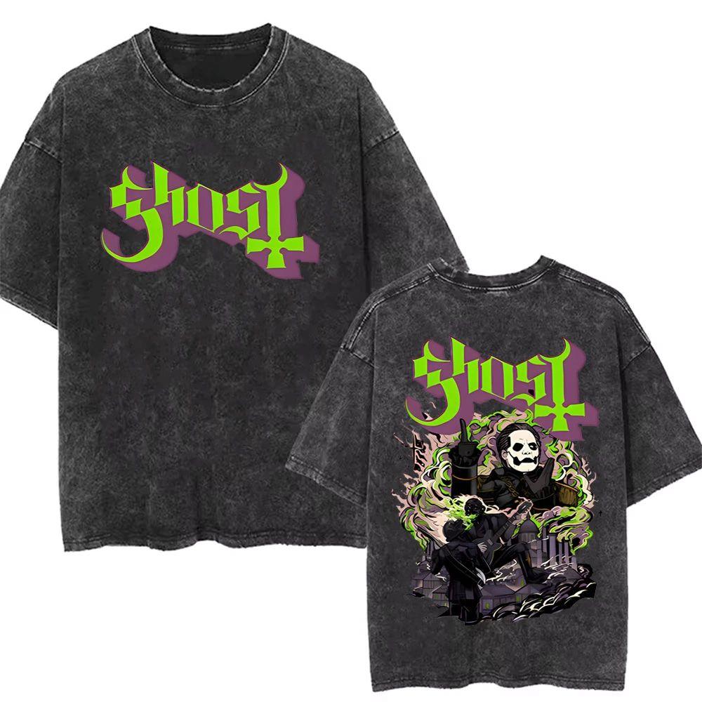Washed Vintage Ghost Band T-shirt Men's Women's Summer Oversized Tshirt Male 90s Gothic Streetwear Men Women Rock Metal Music T Shirts