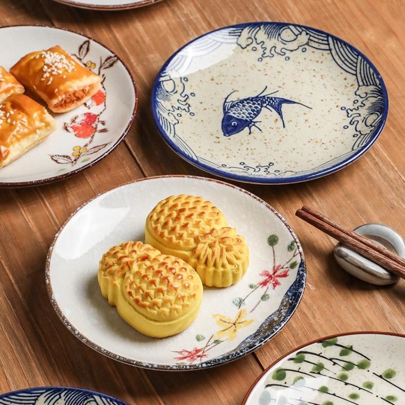 BEPAN 1PC Ceramic Plate Retro Japanese Sushi Plate Household Tableware Small Dessert Cake Dessert Artistic Sense