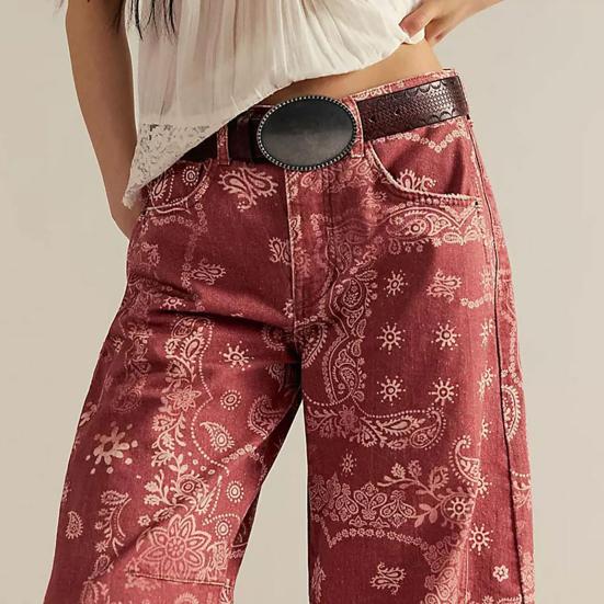 Barrel Jeans for Women Floral Print Boyfriend Baggy Jeans Casual Mid