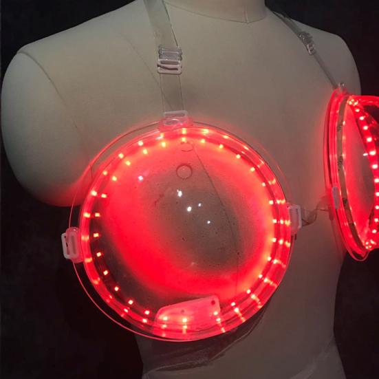 LED Luminous Bra Sexy Large Cup Food Grade Leakproof Interactive Atmosphere Props PVC Colorful Nightclub Bar Performance Feeding Brassiere