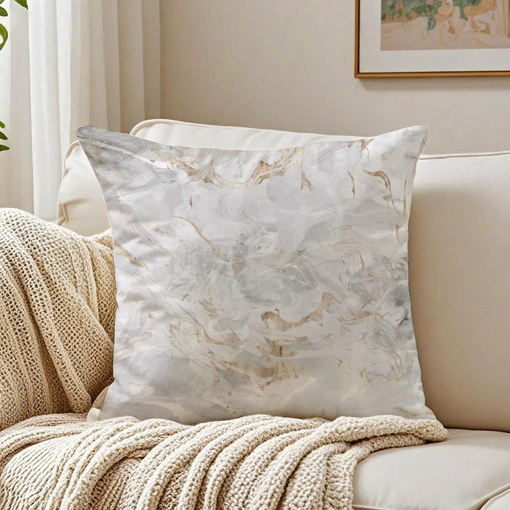Grey White Abstract Marble Texture Ink Pillow Case Double-Sided Plush Sofa Cushion Covers Organic Breathable Invisible Zipper