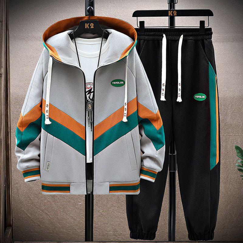 Spring Autumn Men's Sets Korean Fashion Joggers Suit Men Casual Men Patchwork Streetwear Hooded Tracksuit Men Two Piece Set
