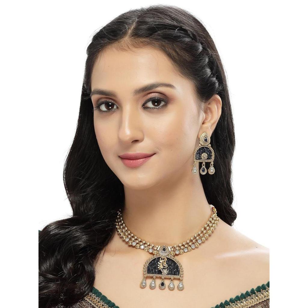 Sukkhi Klasický páví styl Bílý kamenný pozlacený měděný náhrdelník