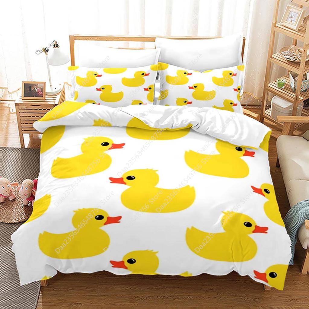 Comforter New Yellow Duck Bedding Set Single Twin Full Queen King Size Little Duck Bed Set Aldult Kid Bedroom Duvet Sets 3D Print 015