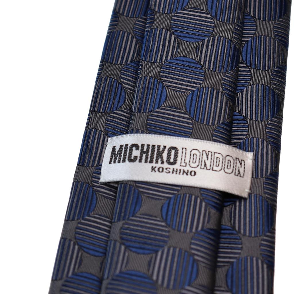 [Michiko London] Wrinkle-resistant bonded fabric with lining for added volume. Made in Japan. KOSHINO brand necktie. Geometric pattern. 100% silk.