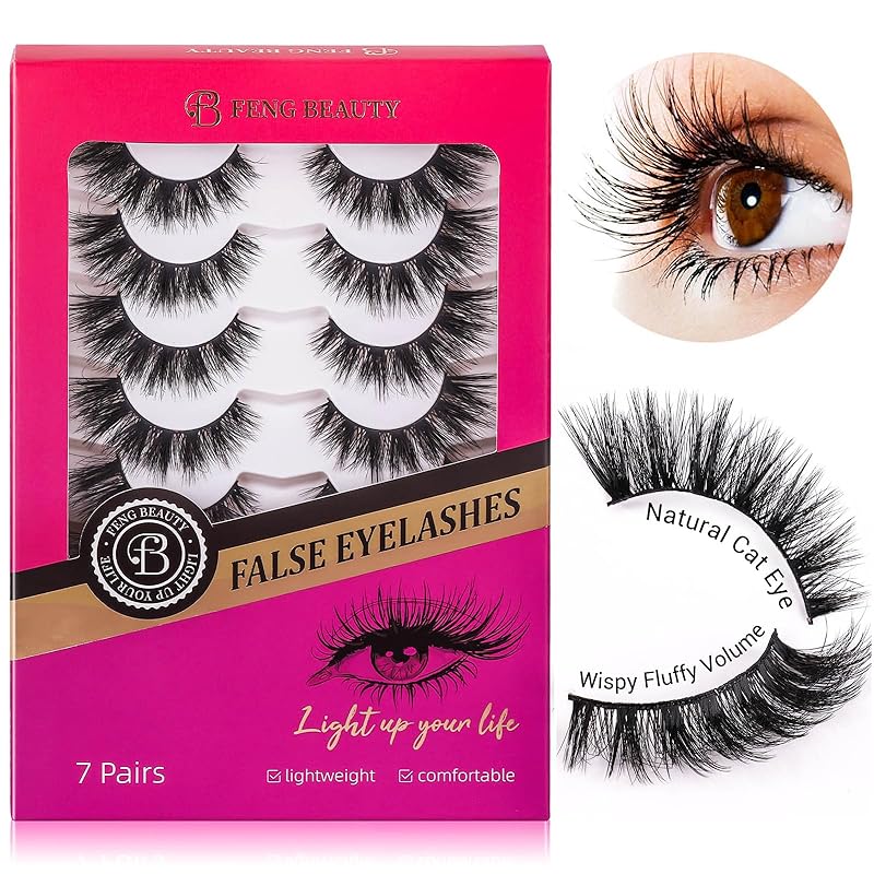Cat Eye False Eyelashes Wispy Fluffy Volume Dramatic Strip Lashes Lightweight Natural Look Easy to Apply Reusable Faux Mink Eyelashes for Daily and Cat Eyelashes-V002