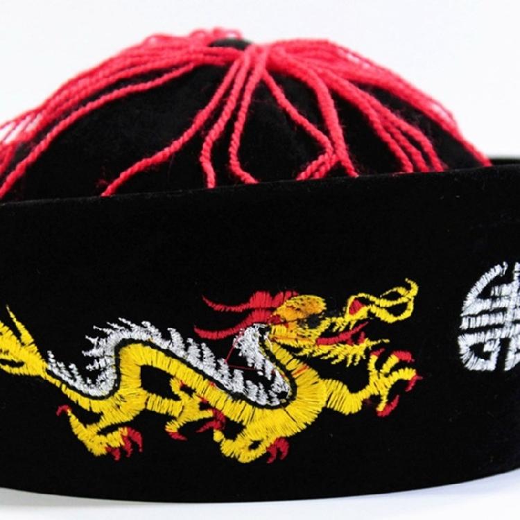 Ancient Chinese Mandarin Hat with Pigtail Halloween Costume Accessories for Men Women Halloween Party Outfit Accessory