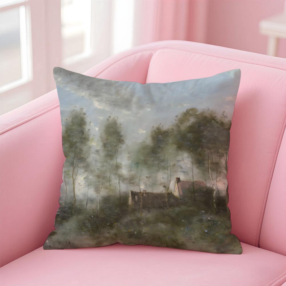 JJeanBaptisteCamille Corot Cushion Cover Pillow Case Ultra Soft Skin Friendly Fabric Cloud Like Comfort Concealed Zipper