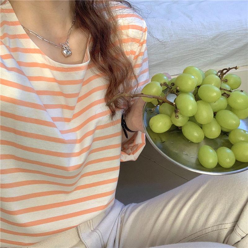 Damen Gestreiftes Langarm-T-Shirt - Herbststil 2025, Rundhalsausschnitt, Lockere Passform, Koreanisch inspiriert, Vielseitiges Basic-Oberteil.