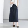Women's High Waist A Line Midi Skirt Loose Straight Tencel Linen Summer Casual Mid Length Skirt