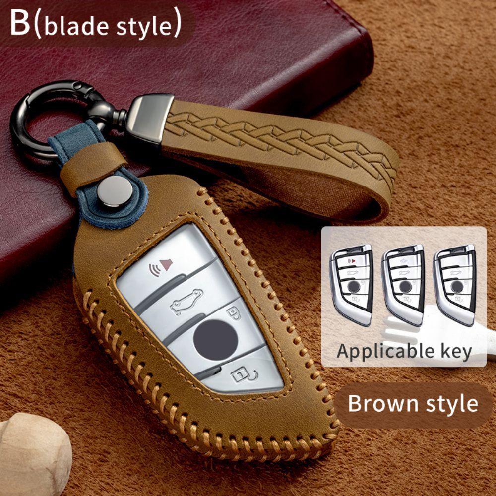 Leather Car Key Case Smart Remote Fob Protector Cover Keychain Holder for BMW 1 2 3 4 5 6 7 Series X1 X2 X3 X4 X5 X6 X7 GT M5 M6
