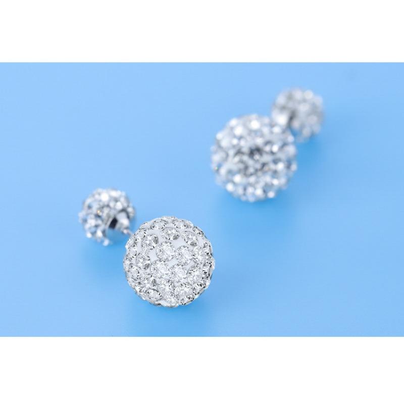 Fashion Korean Style Double Sized Rhinestone Ball 925 Pin Stud Earrings