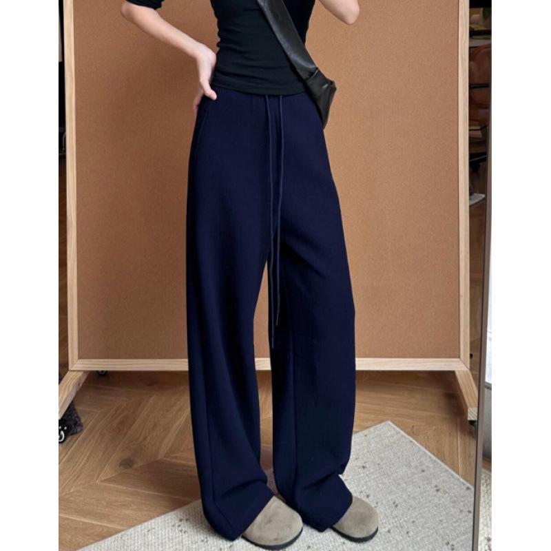 

Plus Size Women s Plus Velvet Warm Straight Wide-Leg Sweatpants for Autumn and Winter 4XL (180-200 lbs) темно-синий