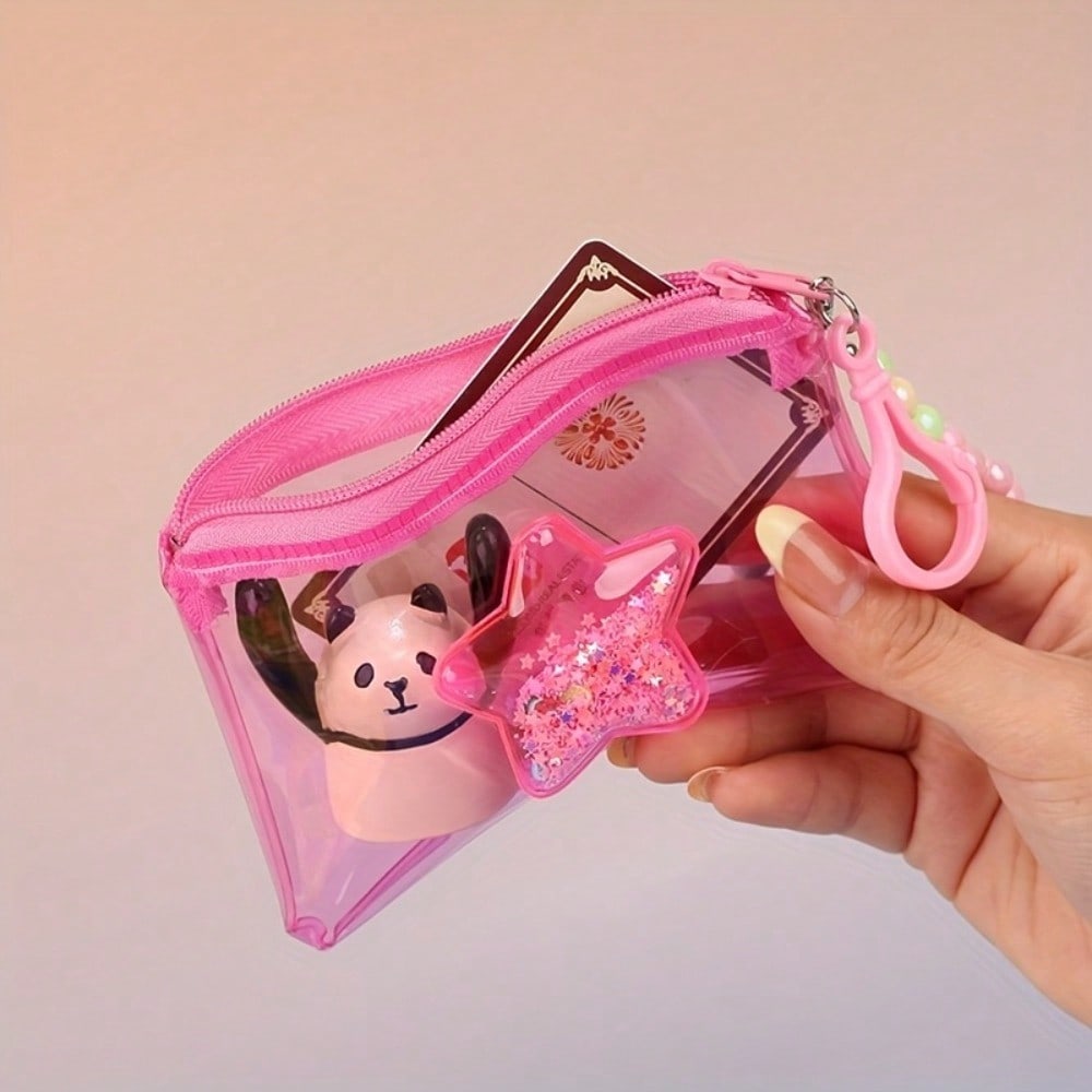 Star Sand Colorful Transparent Coin Purse Card Holder Lipstick Pouch Earphone Bag Zipper Small Wallet Keychain
