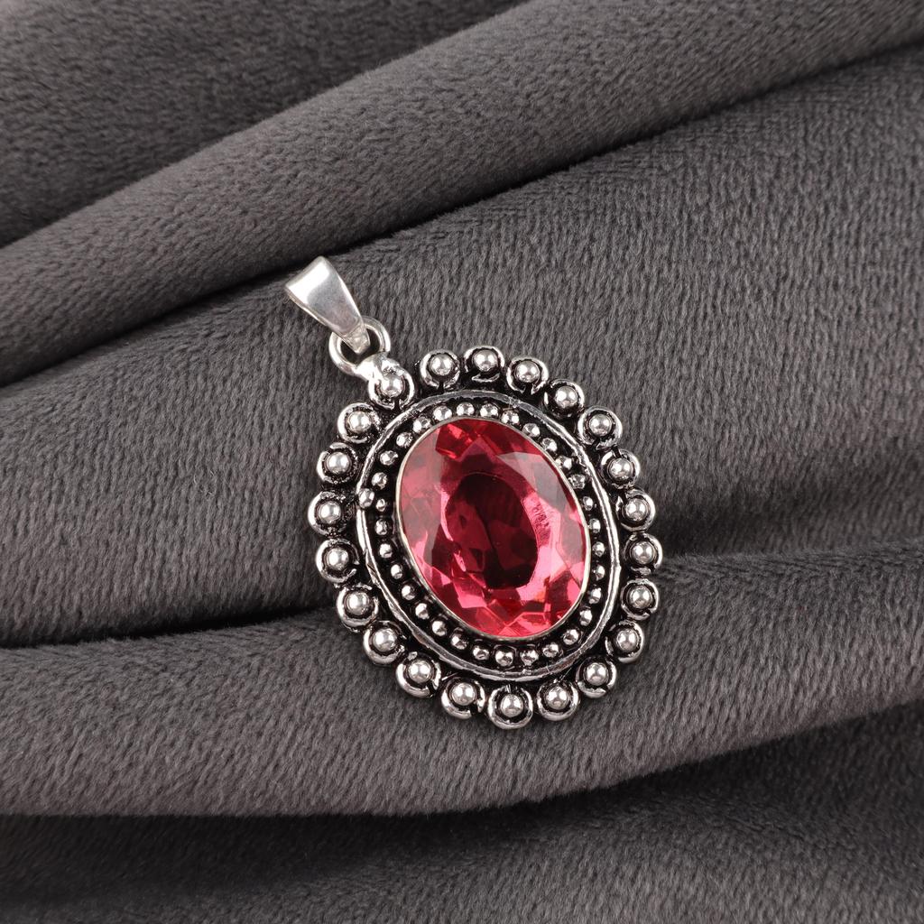 Pink Tourmaline Gemstone 925 Sterling Silver Handmade Elegant Pearl Pendant 1.6" For New Year VPP-3-1