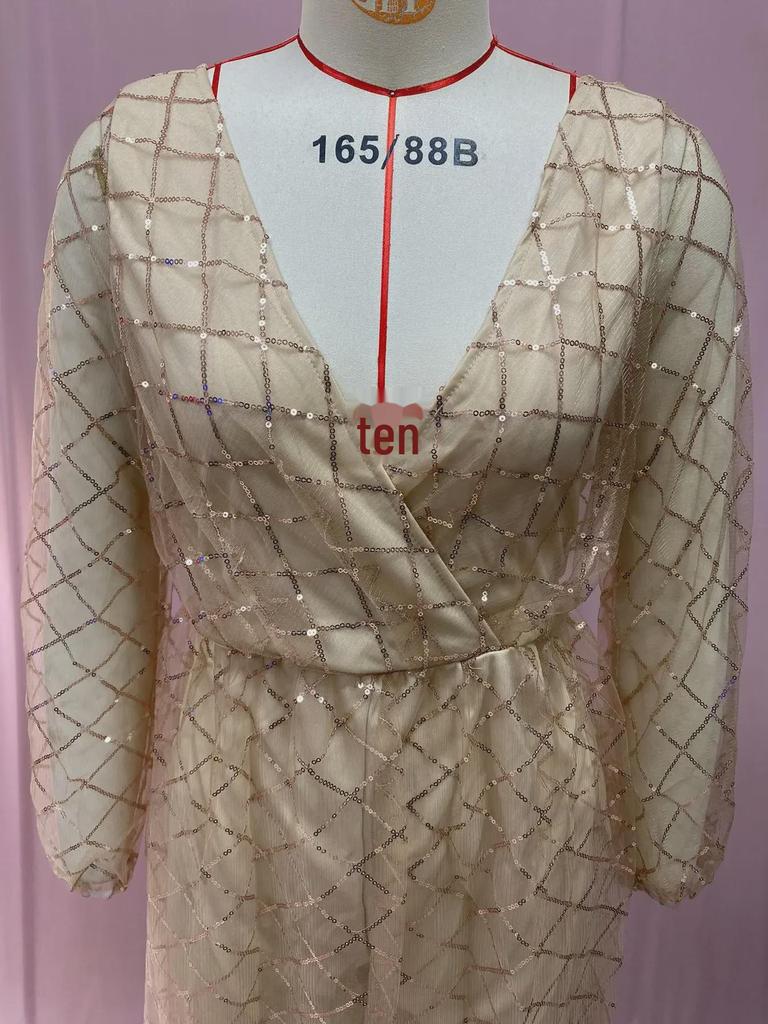 2025 Winter European & American Women's Sexy V-Neck Backless Gold-Stamped Dress