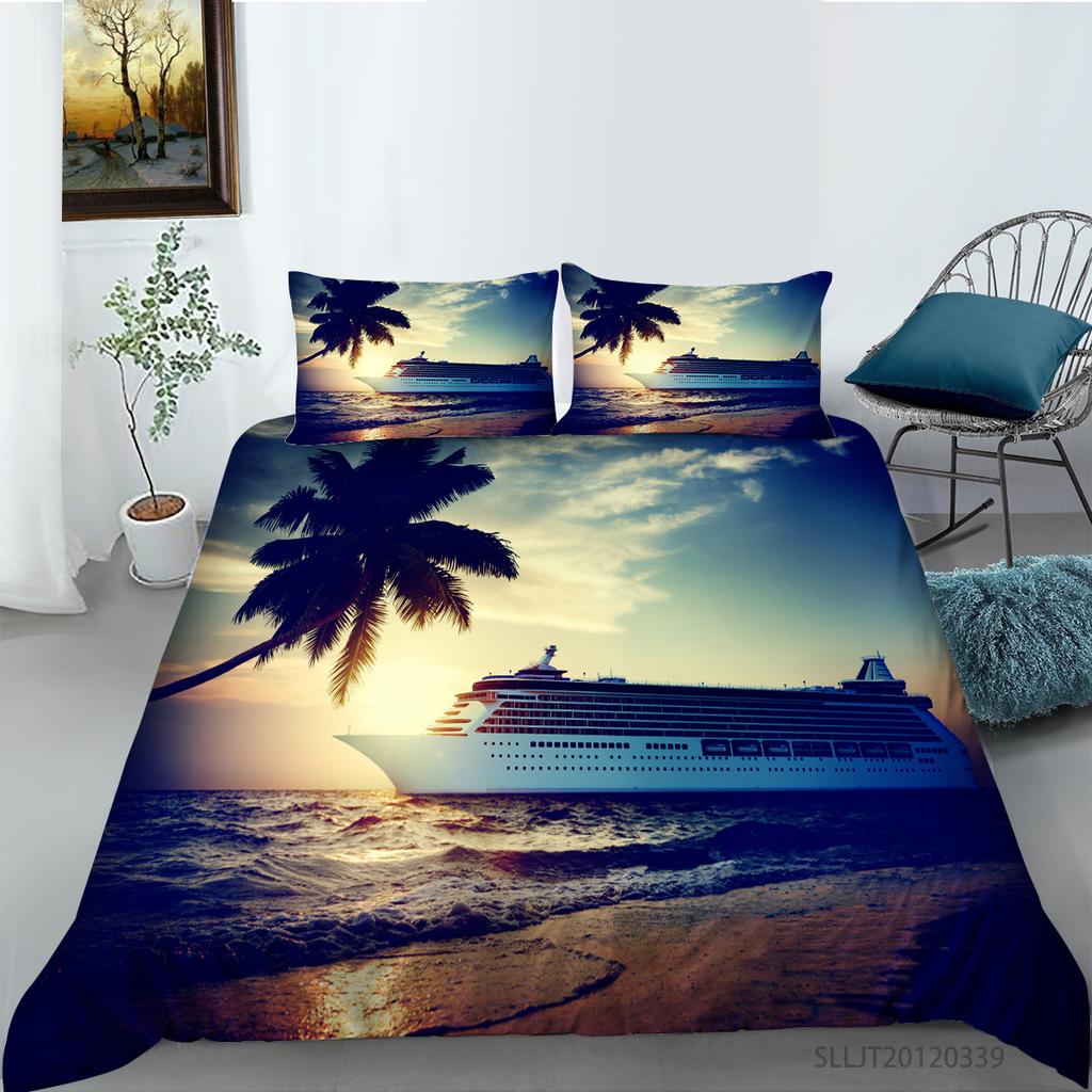 3D Digital Printing Quilt Cover Pillowcase Two or Three-piece Cruise Series Polyester