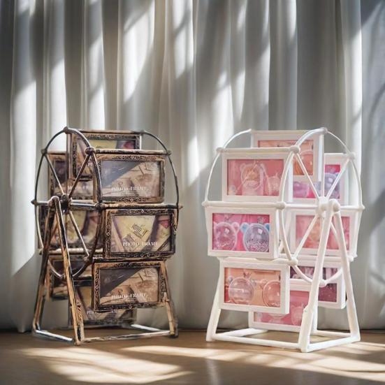 16 Fényképes Forgó Óriáskerék Képkeret Vintage Szélmalom Kijelző Képkeret Családi Esküvői Utazási Emlékekhez Otthoni Irodai Asztaldekor