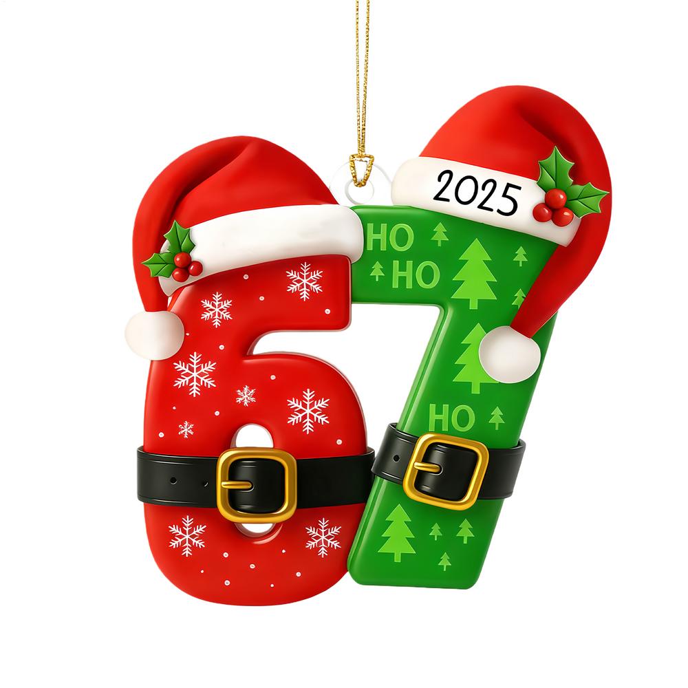 Number Christmas Ornaments for Tree 2D Acrylic Seasonal Pendant Christmas Tree Decorations with Santa Hat for Home Living Room