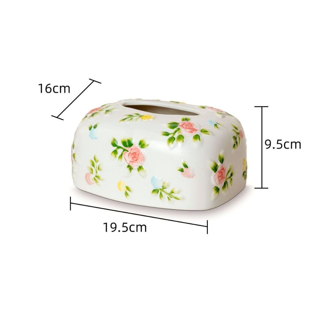 French Relief Rose Tissue Box Ceramic Tissue Case Household Kitchen Organizers Storage Living Room Coffee Table Decoration