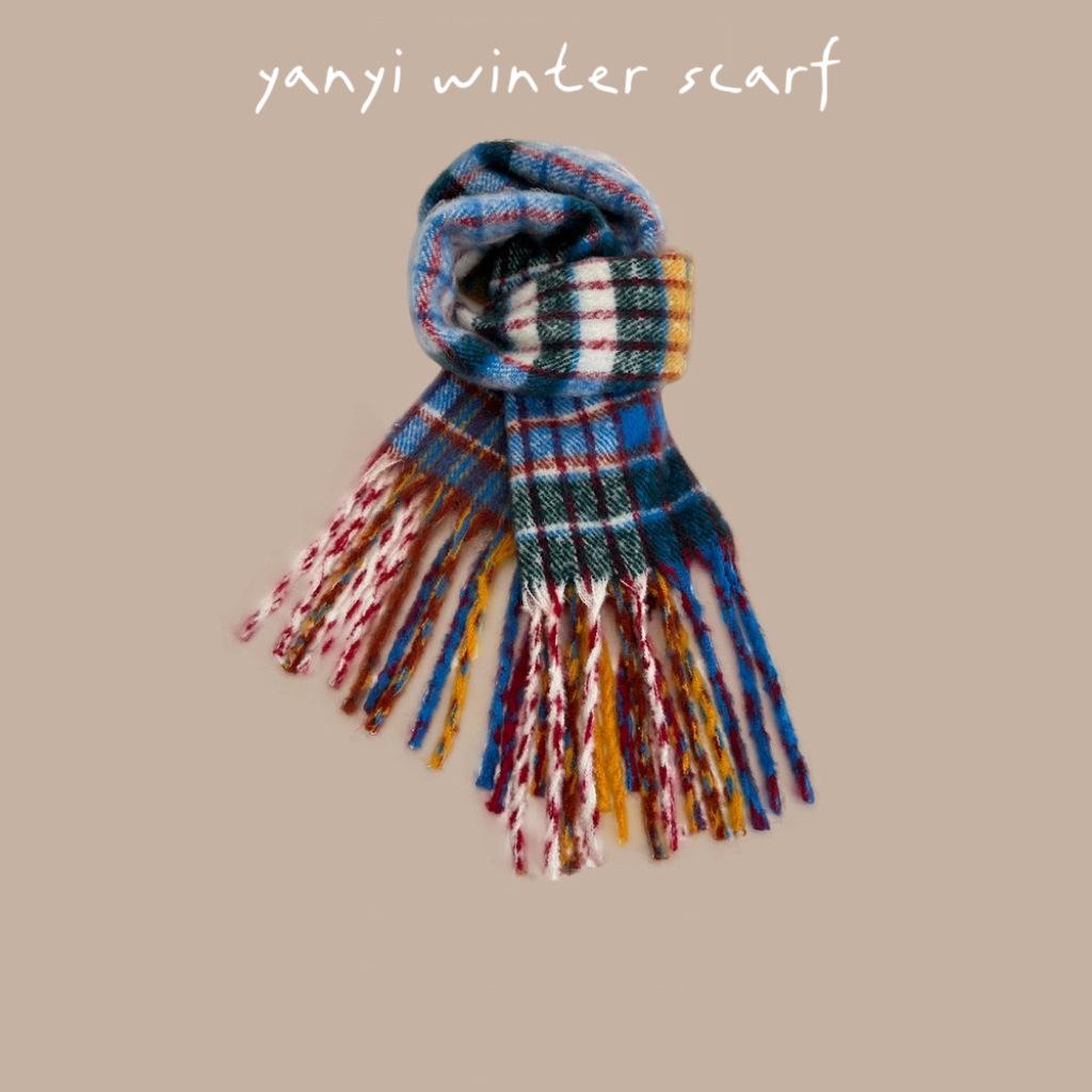 Women's Autumn & Winter Plaid Scarf: Thick Imitation Cashmere Shawl, Solid Color Neck Warmer for Students