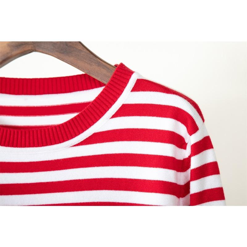 Round Neck Knitted Striped Sweater All-match Classic Retro Striped Pullover Sweater Women