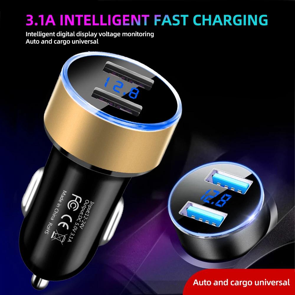 3.1A Dual Usb Car Charger 2 Ports Lcd Display 12V Car Cigarette Socket Lighter Car Phone Charger for Iphone 13 14 Pro Samsung