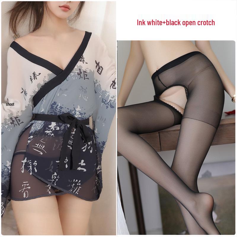 Japanese Kimono Lingerie - Seductive Chiffon Nightgown for Women