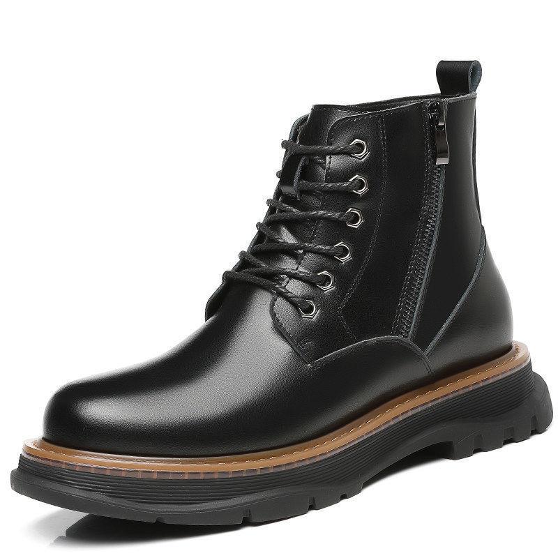 New Style Men's Martin Boots Top Layer Cowhide Casual Large Size Shoes British High Top Outdoor Work Plus Fleece To Keep Warm