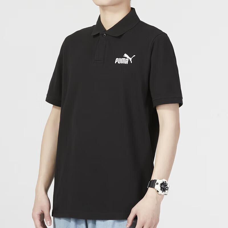 Puma Logo Print Knit Short Sleeve Polo Shirt Men Tops Black 676673-01
