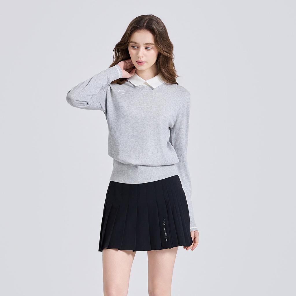 CHALLENGER Women'S Classic Contrast Collar Knit Pullover Melange Grey